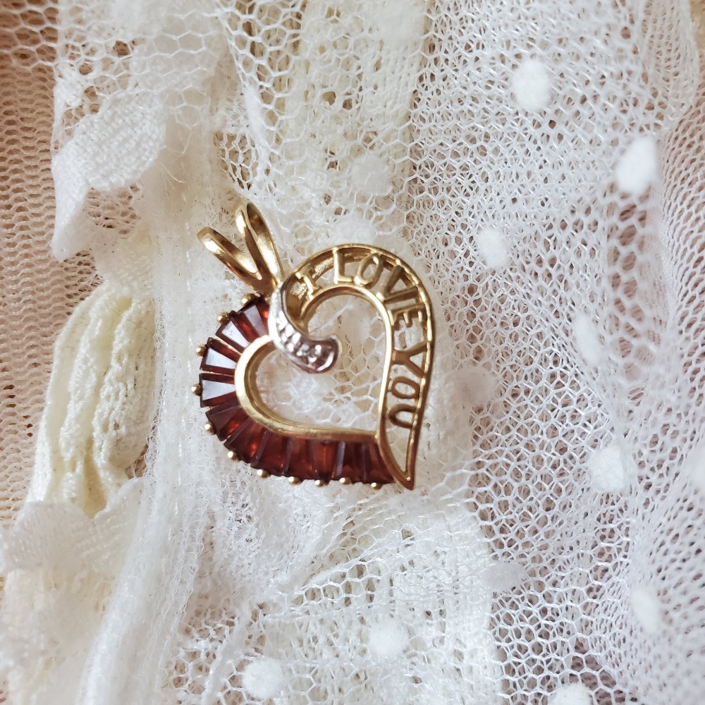 10k gold Garnet I Love You Necklace January Gem